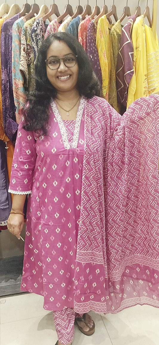 Pink Cotton Full Suit