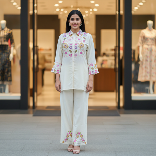 Muslin Embroidered Co-ord Set