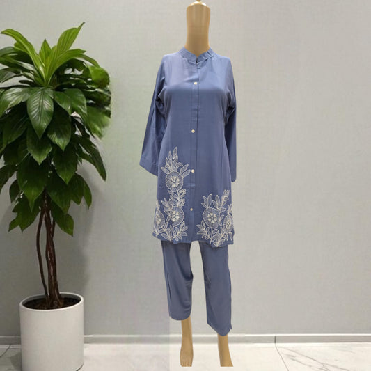 Blue Embroidered Co-ord Set
