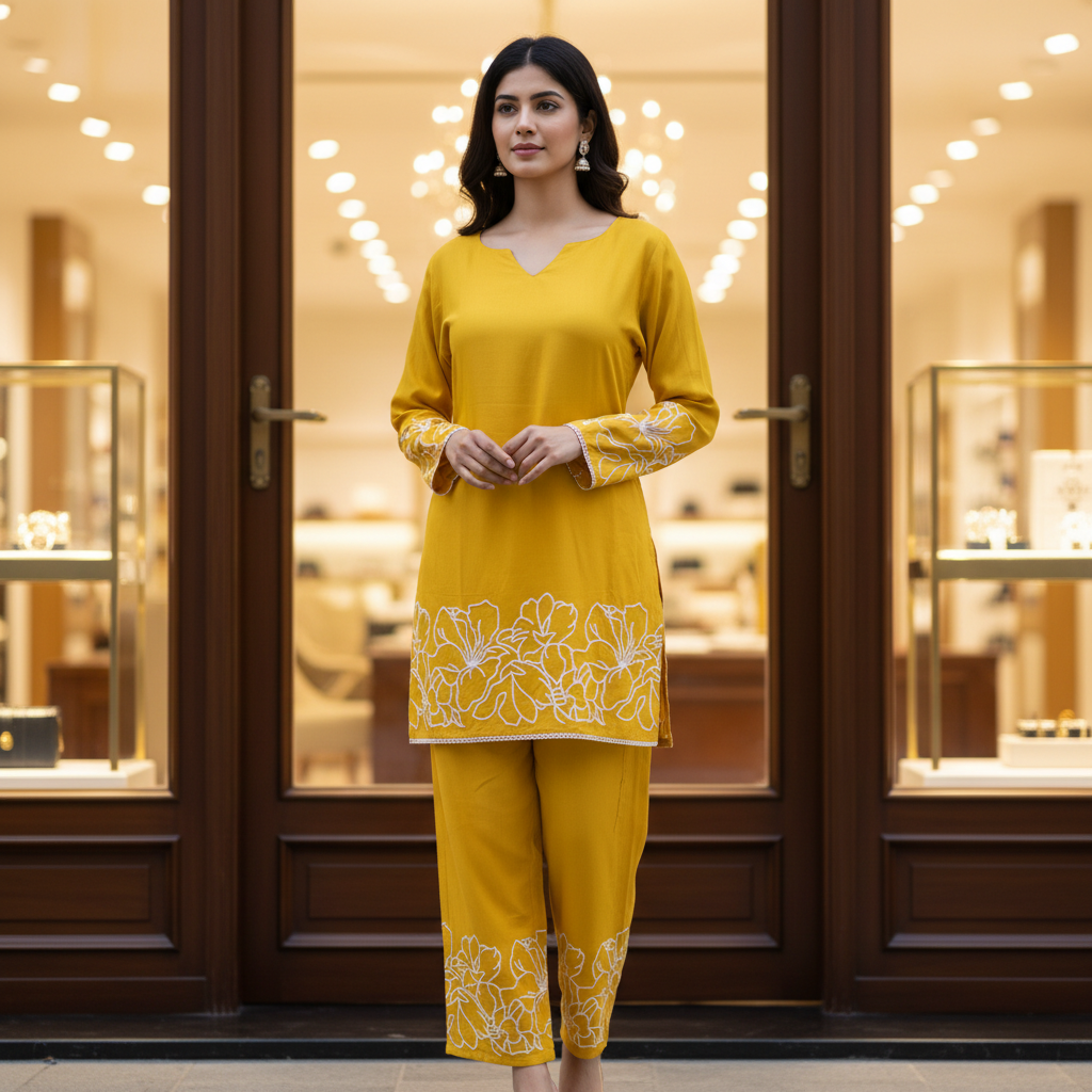 Yellow Embroidered Co-ord Set