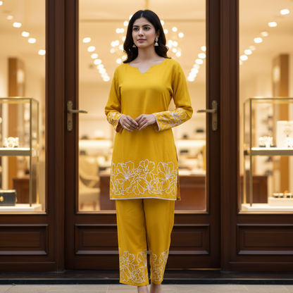 Yellow Embroidered Co-ord Set