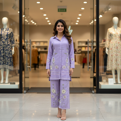Lavender Embroidered Co-ord Set