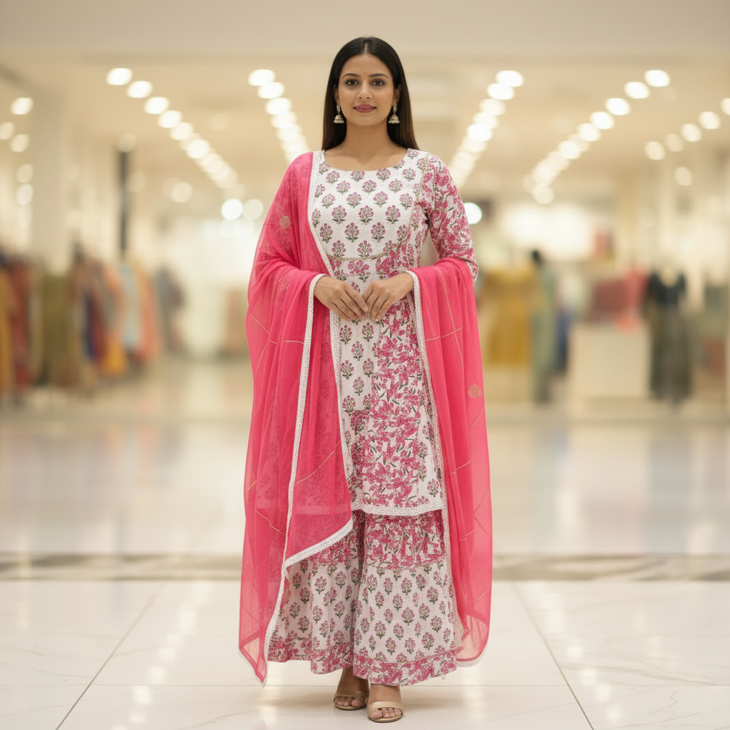 White Peplum Gharara Set