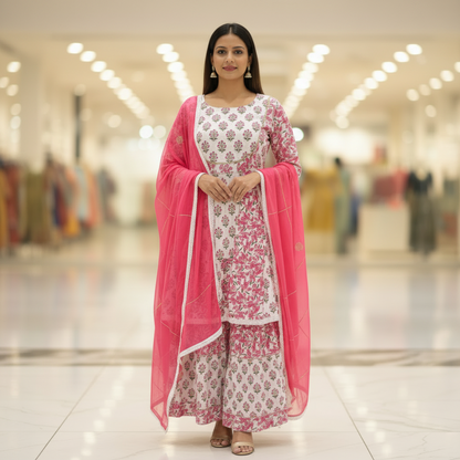 White Peplum Gharara Set