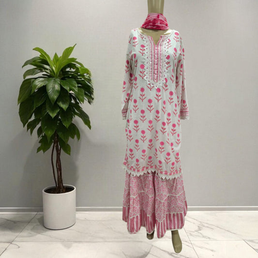 White Sharara Set