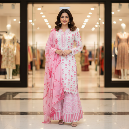White Sharara Set