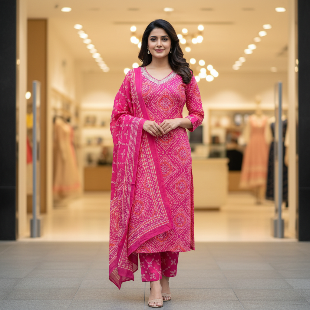 Cotton Bandhani Full Suit