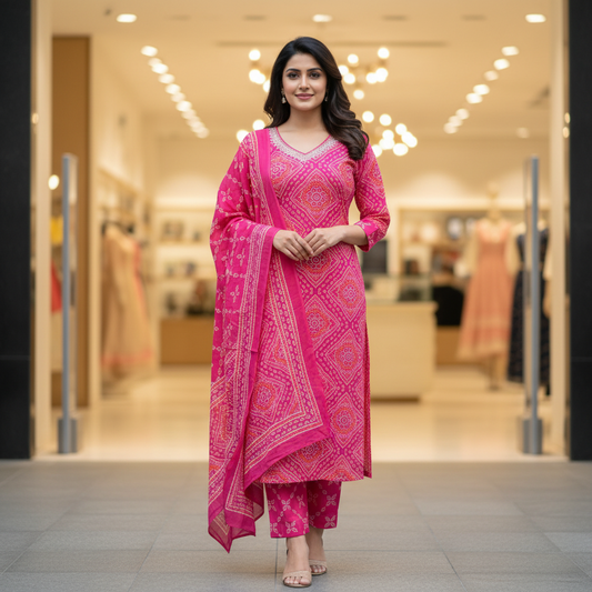 Cotton Bandhani Full Suit