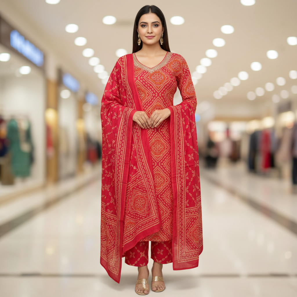 Cotton Bandhani Full Suit