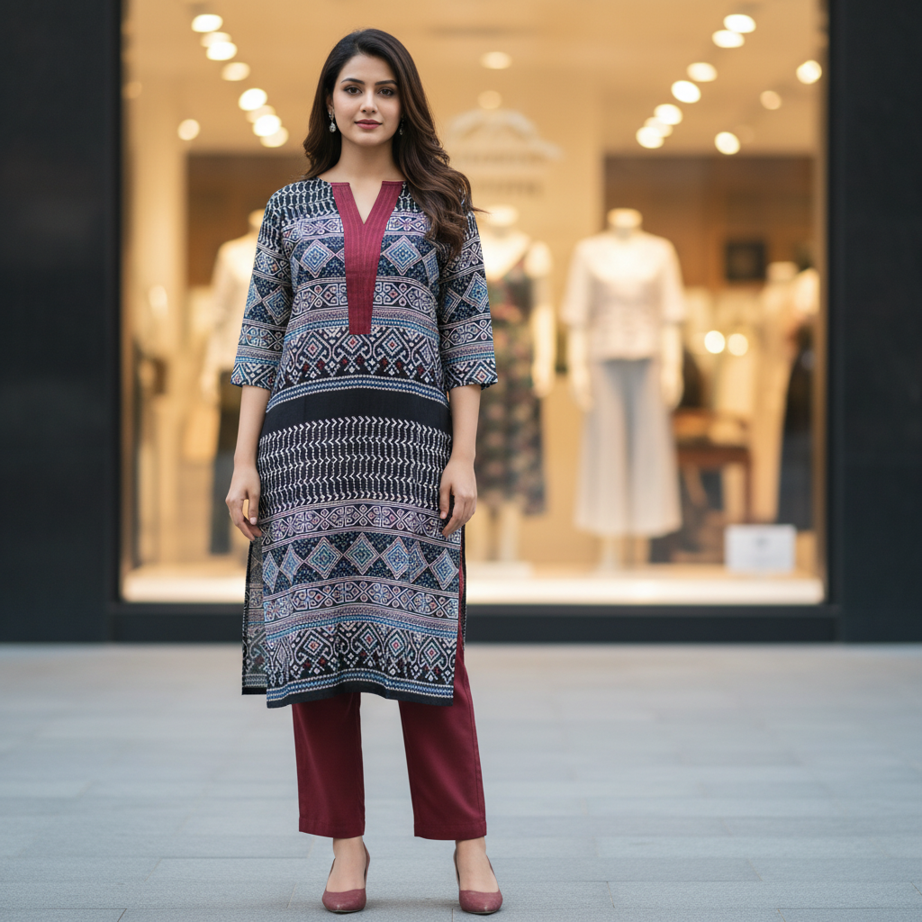 Mashru Ajrakh Kurti
