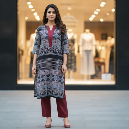 Mashru Ajrakh Kurti