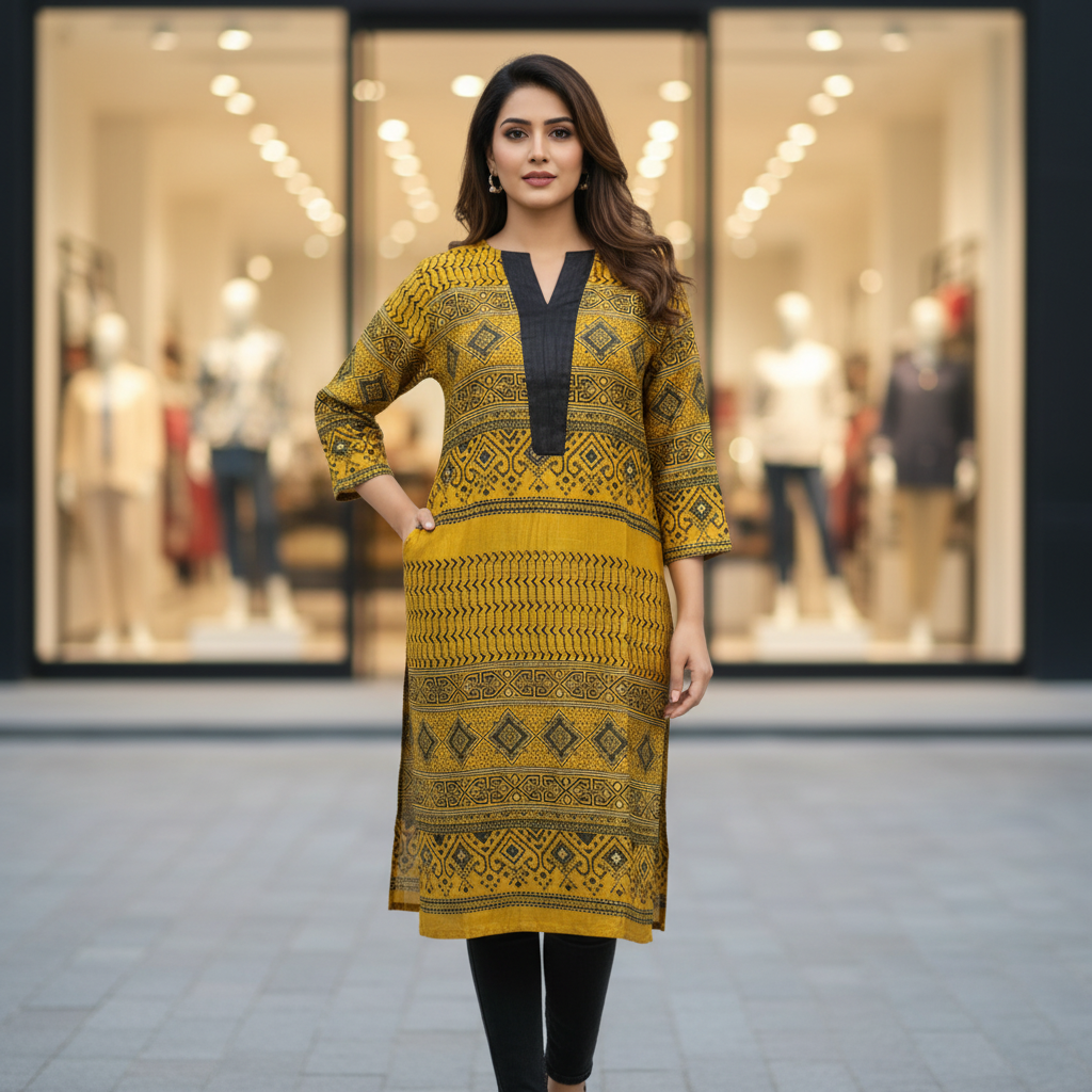 Mashru Ajrakh Kurti