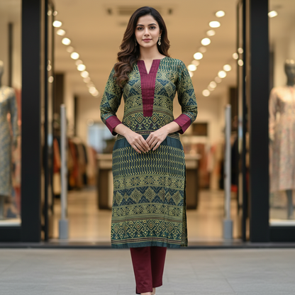 Mashru Ajrakh Kurti