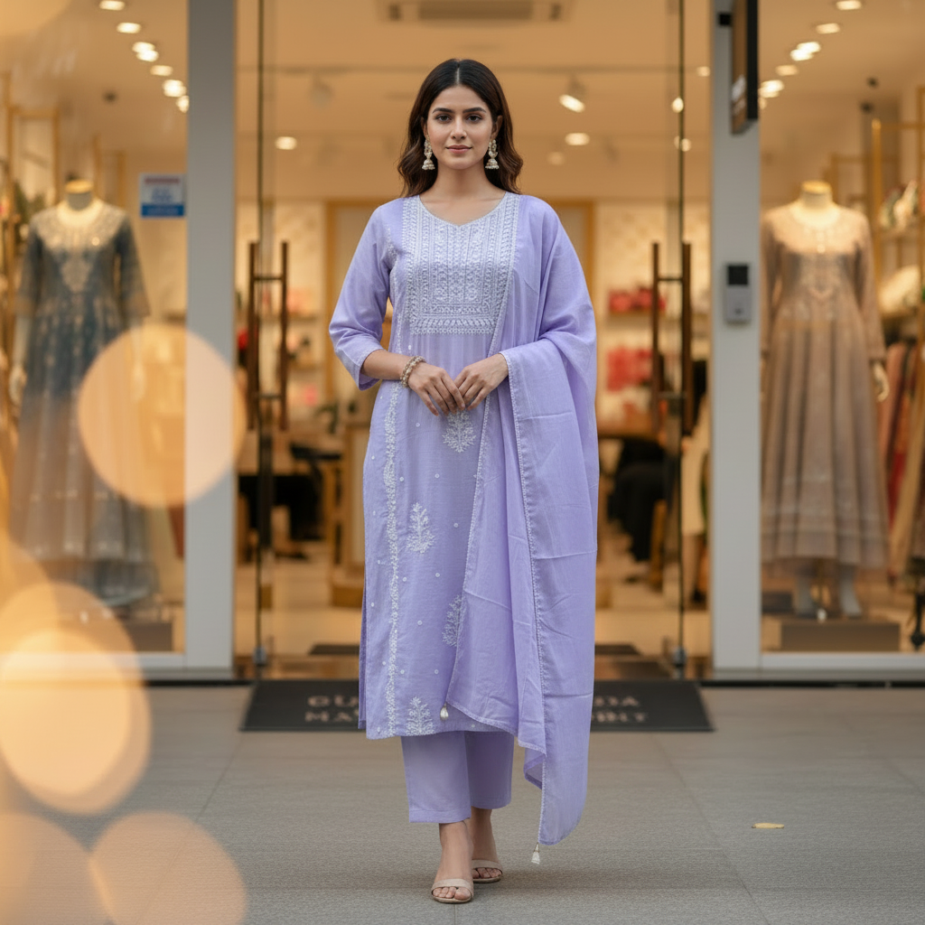 Mul Cotton Chikankari Full Suit