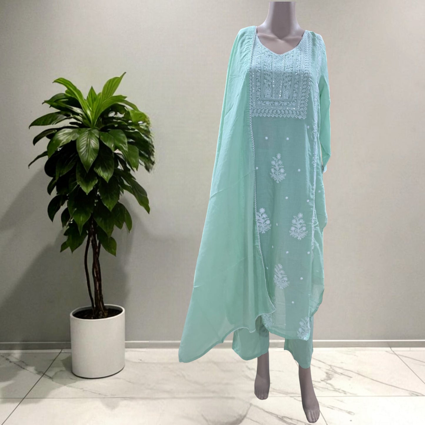 Mul Cotton Chikankari Full Suit