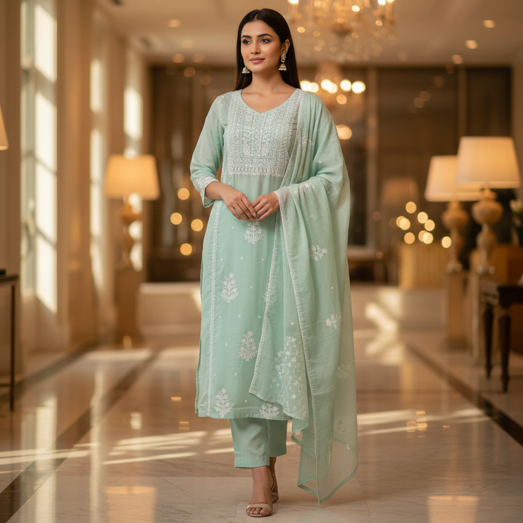 Mul Cotton Chikankari Full Suit