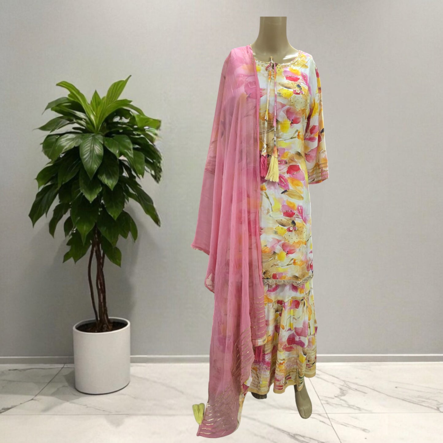 Off White Cotton Sharara Set