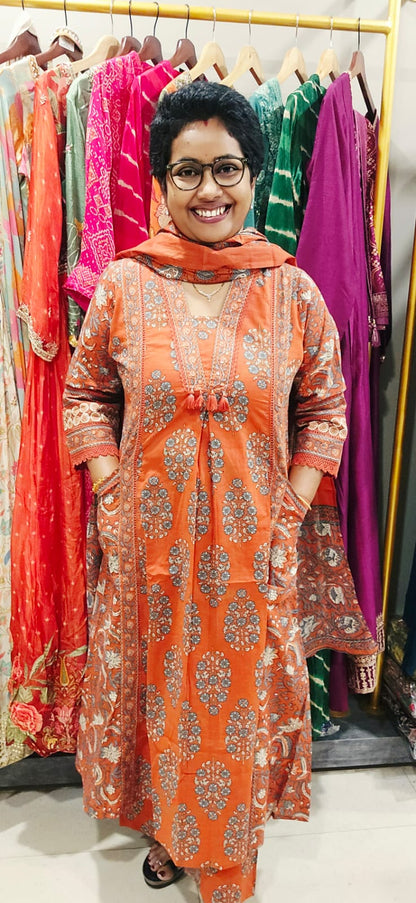 Orange Cotton Full Suit