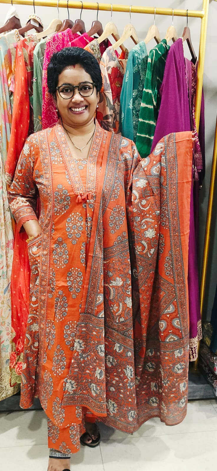 Orange Cotton Full Suit