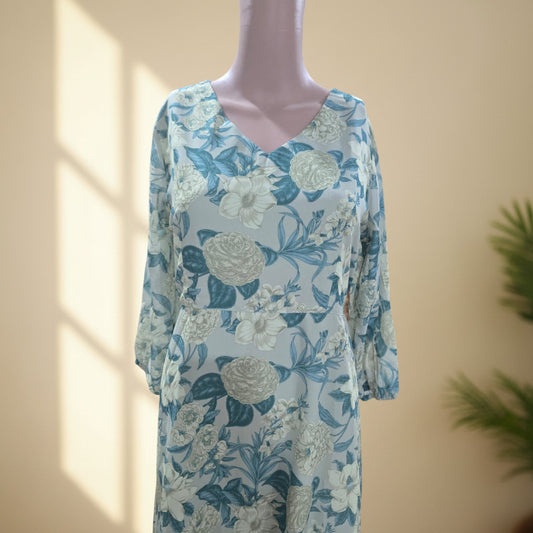 Light Green Floral Georgette A-Line One Piece