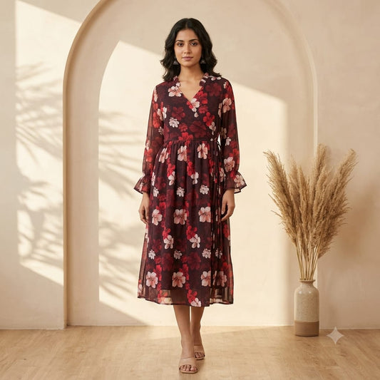 Black Floral Georgette One Piece