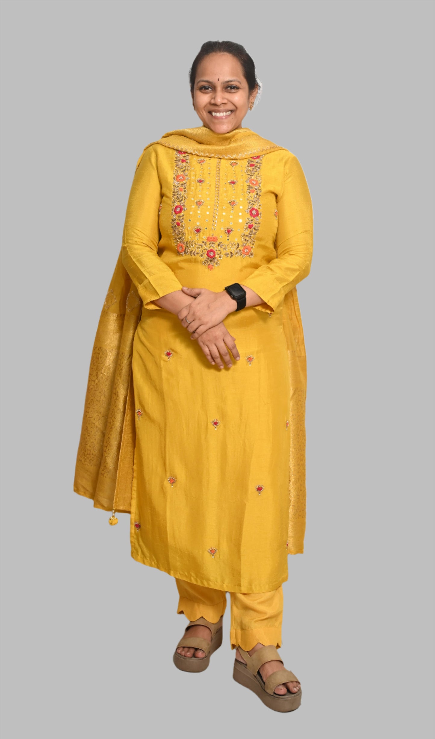 Mustard Yellow Silk Full Suit With Banarasi Dupatta