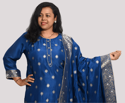 Blue Banarasi Silk Full Suit With Banarasi Dupatta