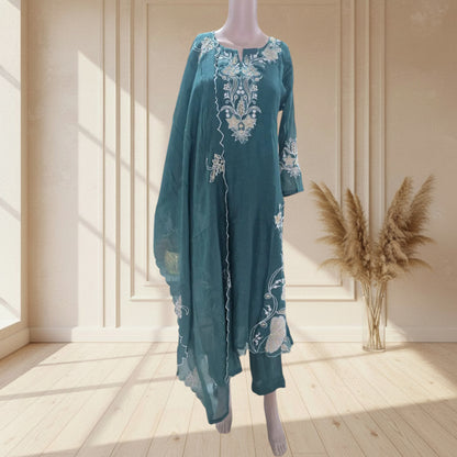 Mul Chanderi Embroidered Full Suit with Scalloped Dupatta