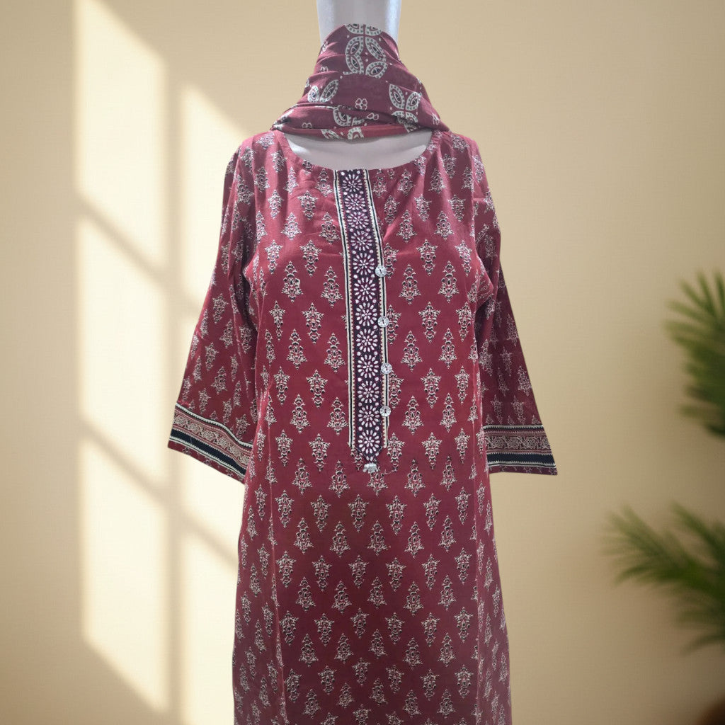 Buti print cotton full suit with full cotton printed dupatta