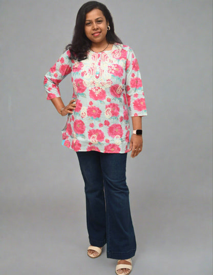 Cotton Floral Short Kurti