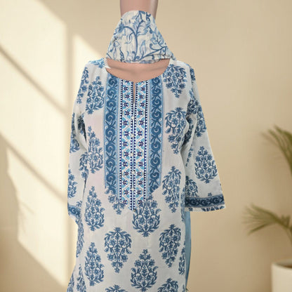 Blue floral vine print cotton palazzo and dupatta with buti print kurti