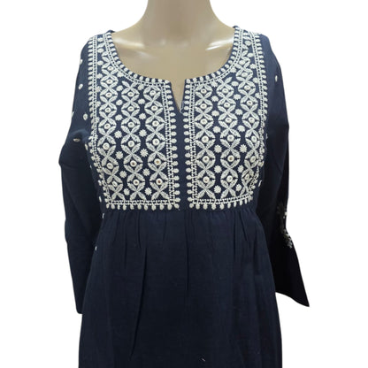 Navy Blue Cotton Kurti With Pant