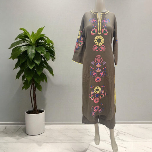 Brown Cotton Kurti With Pant