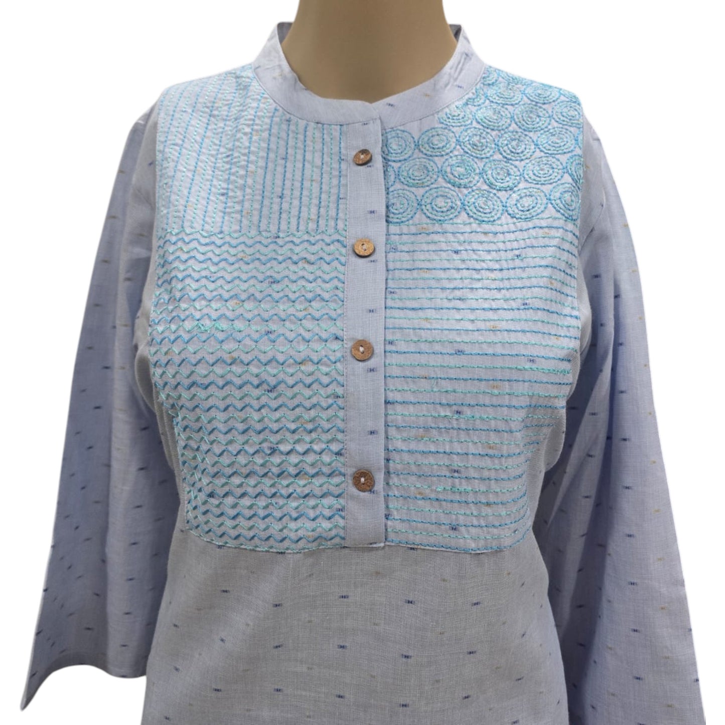 Sky Blue Cotton Kurti With Pant