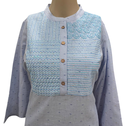 Sky Blue Cotton Kurti With Pant