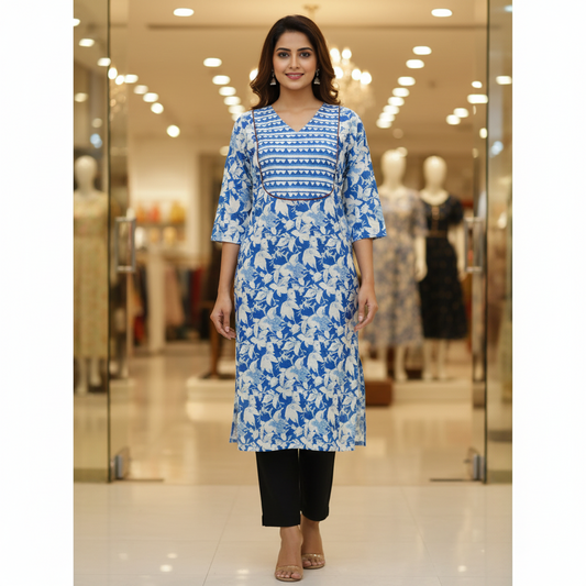 Sky Blue Cotton Kurti