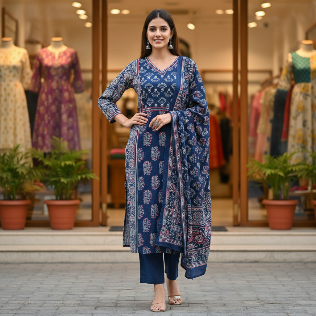 Cotton Ajrakh Full Suit