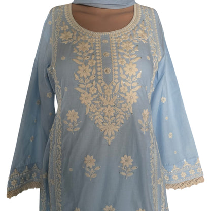 Cotton Chikankari Anarkali Suit