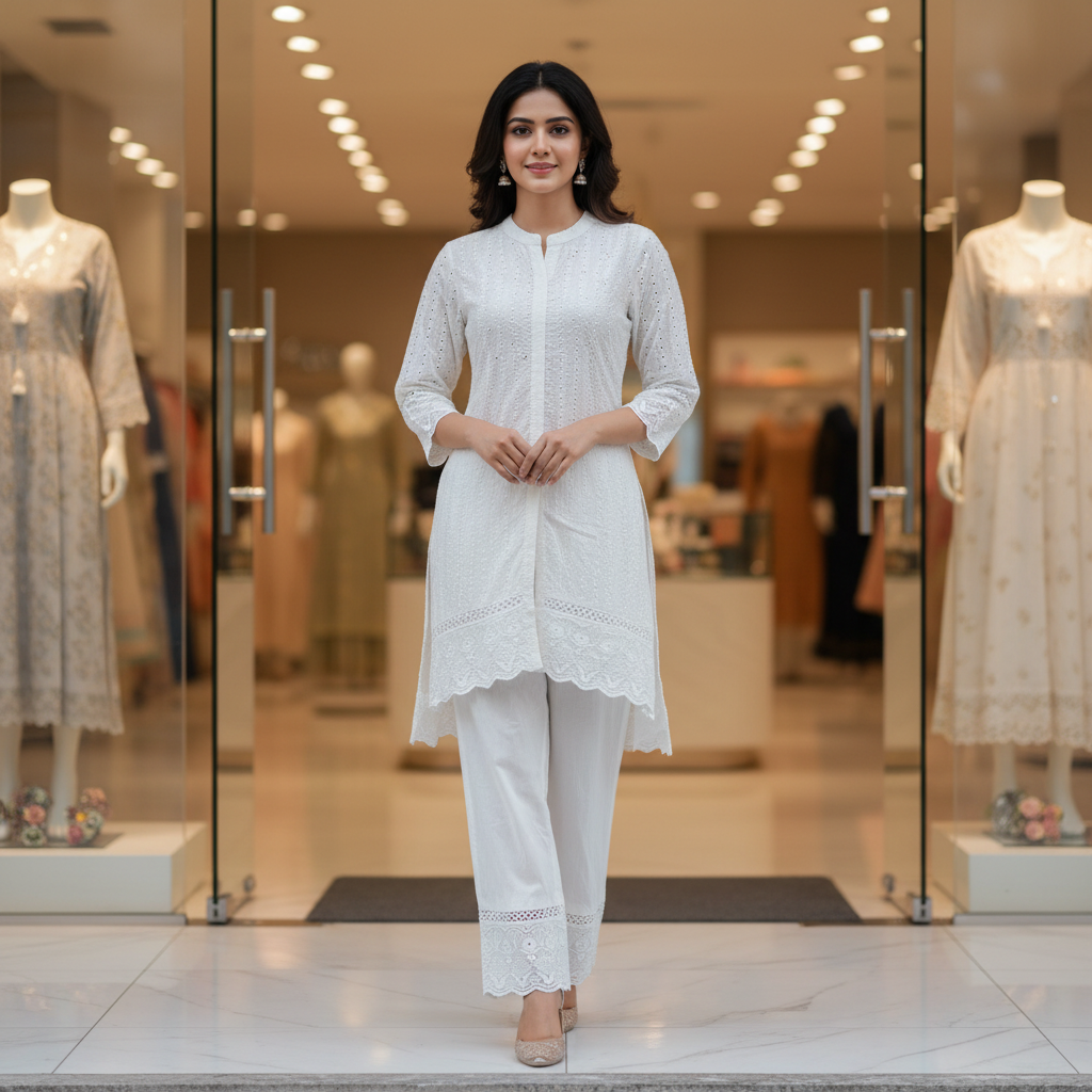 White Schiffli Co-ord Set